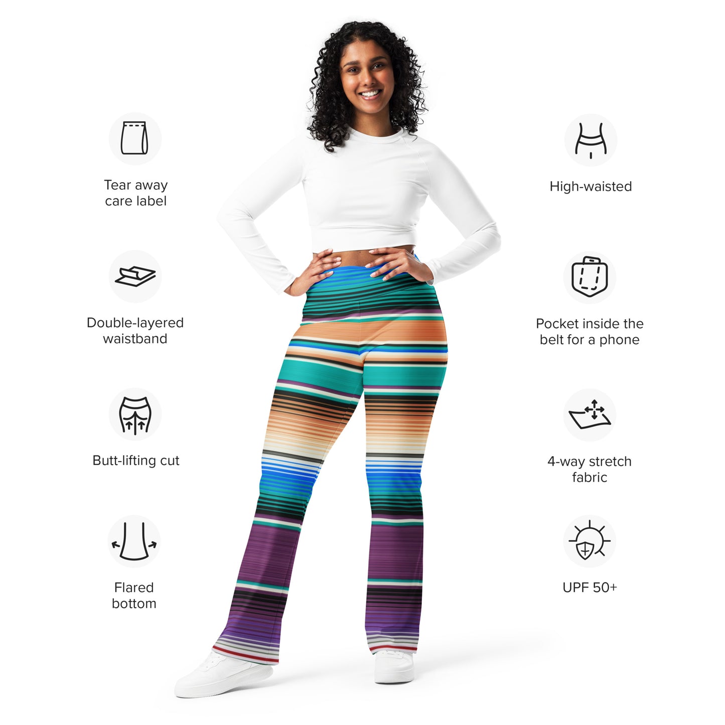 Shades of Purple y Green Mexican Serape Printed Flare leggings