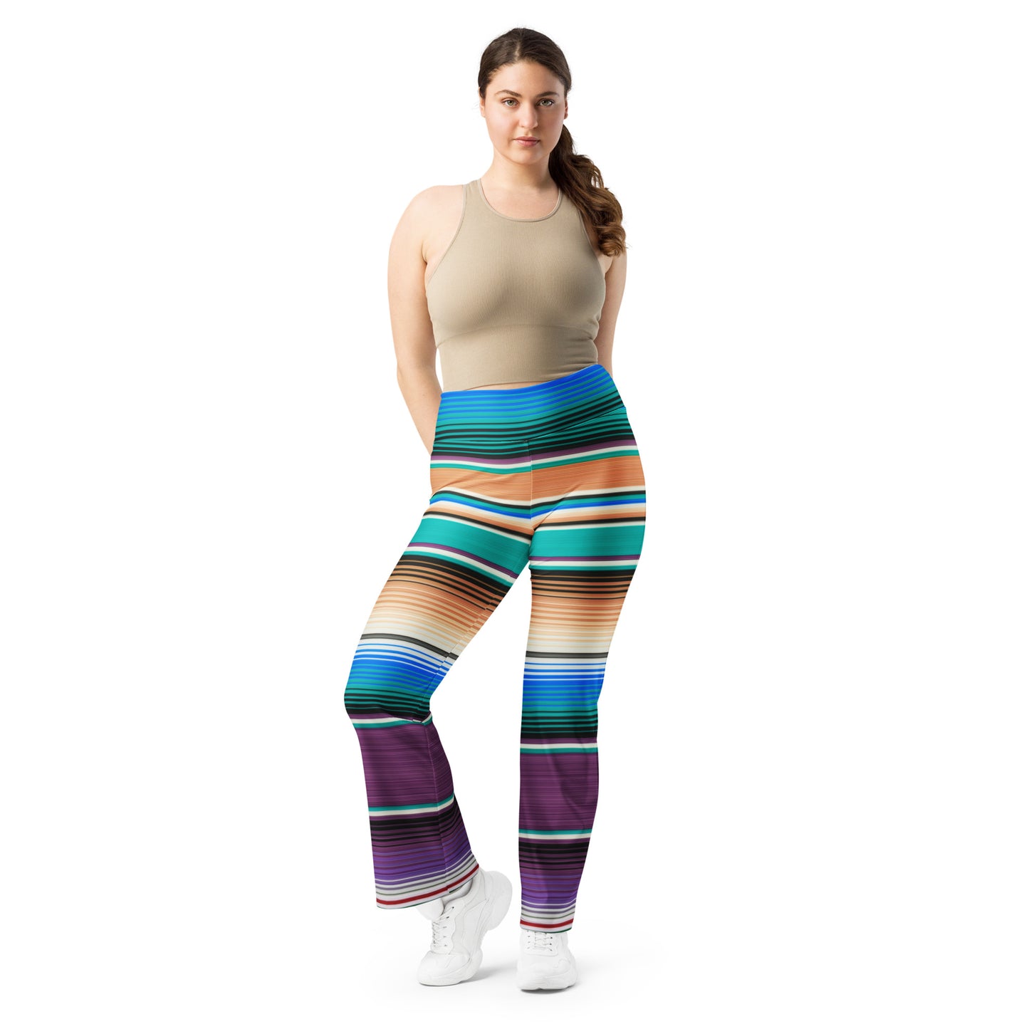 Shades of Purple y Green Mexican Serape Printed Flare leggings