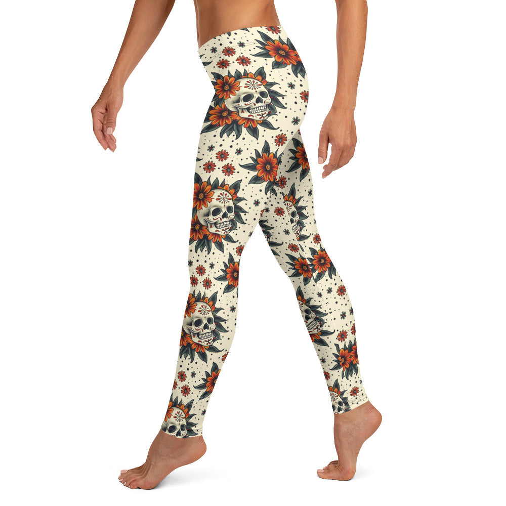 Sugar Skull Flowers Leggings