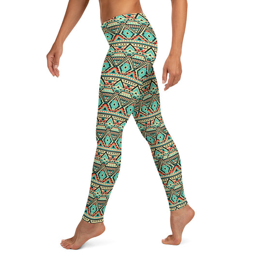 Aztec Shades of Green Pattern Leggings for Women