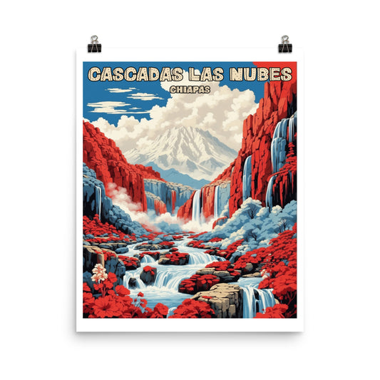 Cascadas Las Nubes Chiapas Mexico Travel Vintage Poster Art Prints