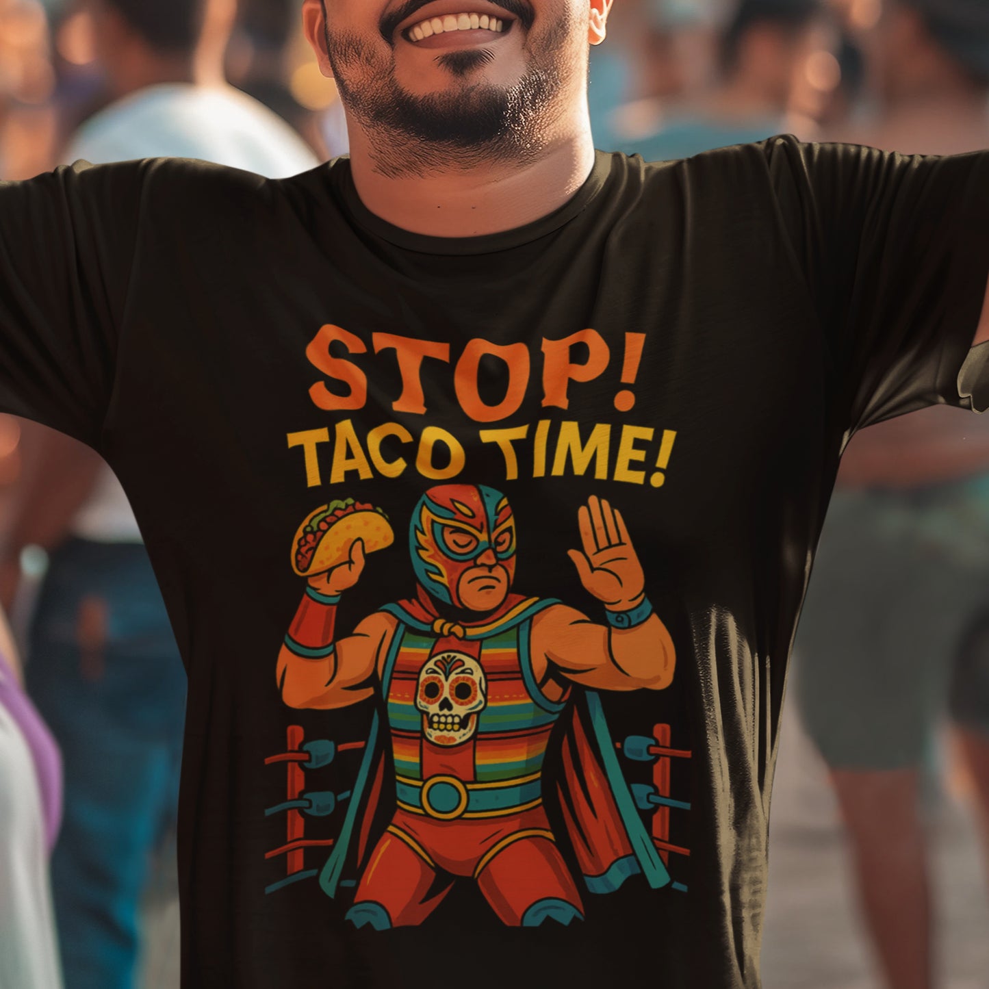 Stop! Taco Time! Fiesta Luchador T-Shirt for Taco Fans