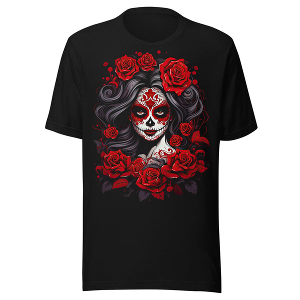 Dia De Los Muertos La Catrina Red Roses T-Shirt Dia De Los Muertos La Catrina Red Roses T-Shirt