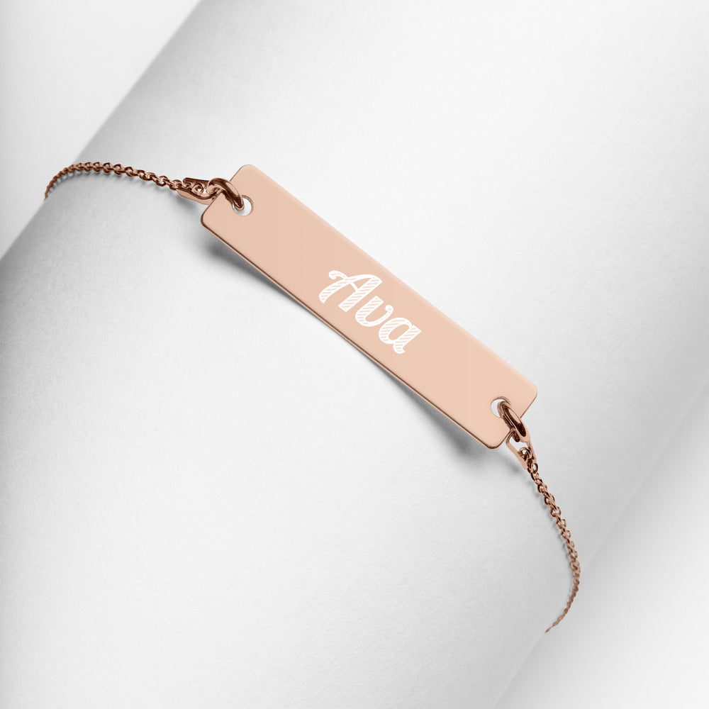 Ava Name Engraved Silver Bar Chain Bracelet