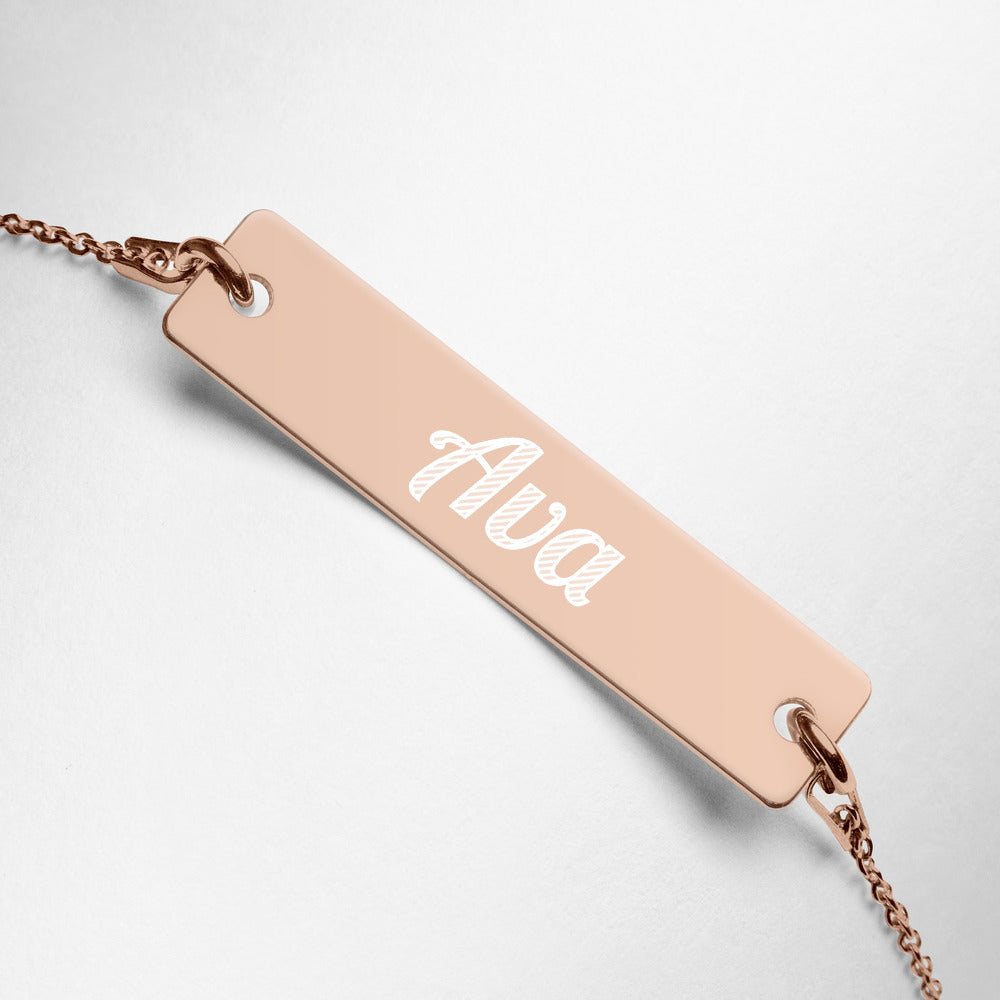 Ava Name Engraved Silver Bar Chain Bracelet