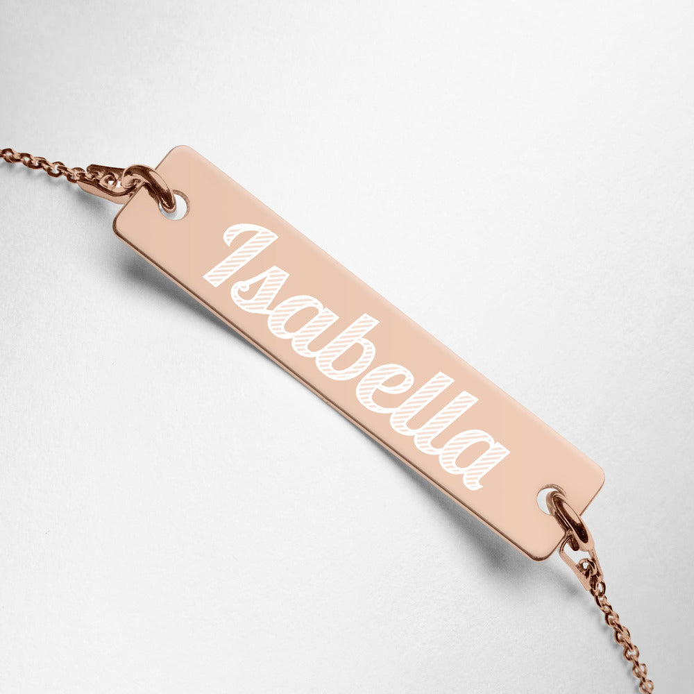 Isabella Name Engraved Silver Bar Chain Bracelet