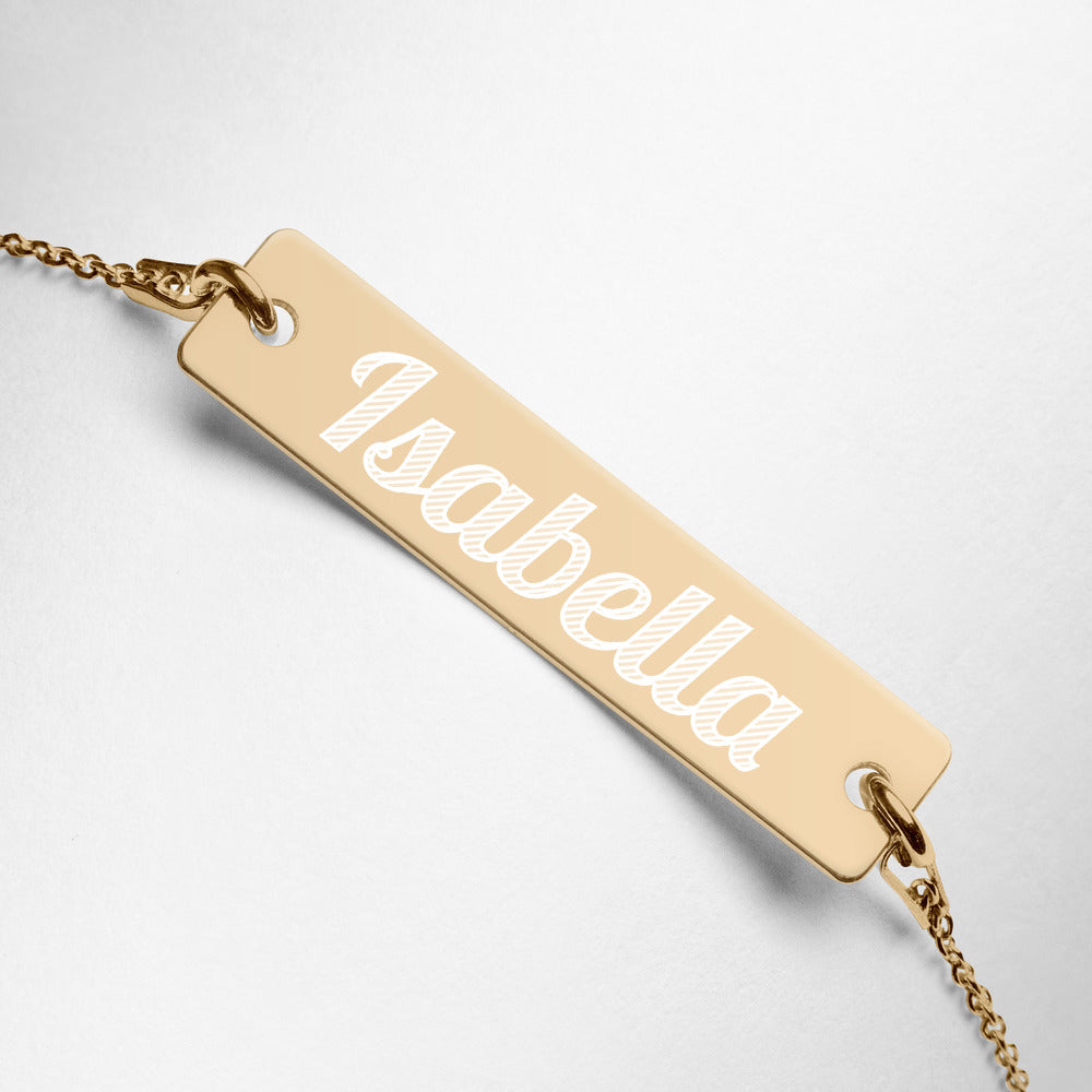 Isabella Name Engraved Silver Bar Chain Bracelet