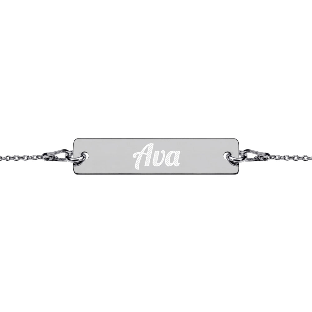 Ava Name Engraved Silver Bar Chain Bracelet