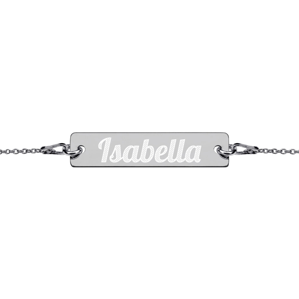 Isabella Name Engraved Silver Bar Chain Bracelet
