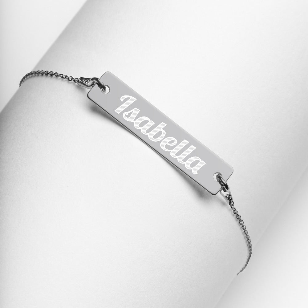 Isabella Name Engraved Silver Bar Chain Bracelet