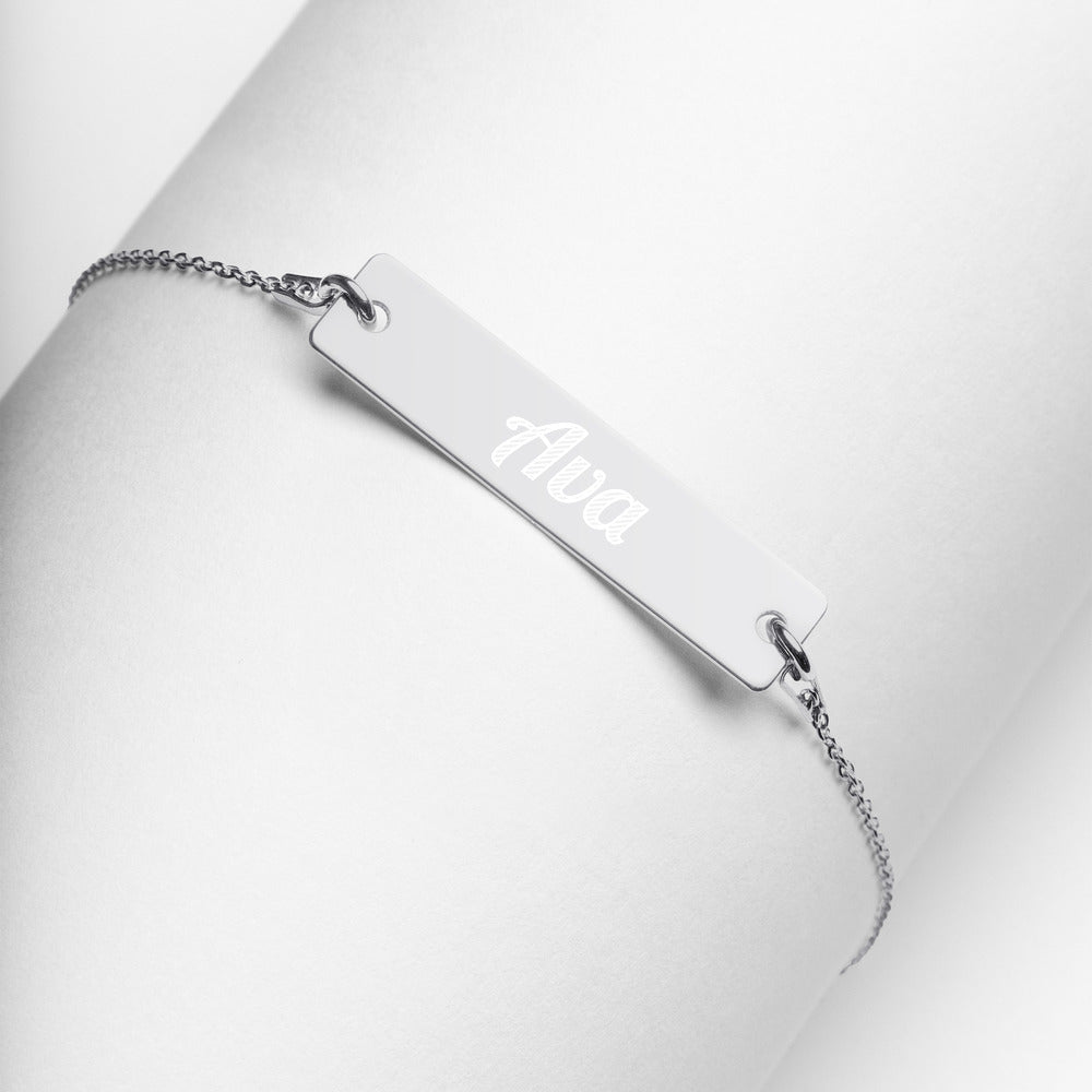 Ava Name Engraved Silver Bar Chain Bracelet