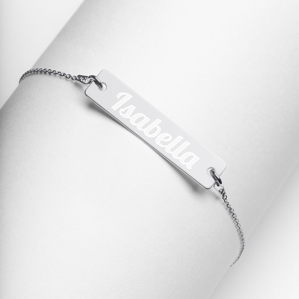 Isabella Name Engraved Silver Bar Chain Bracelet