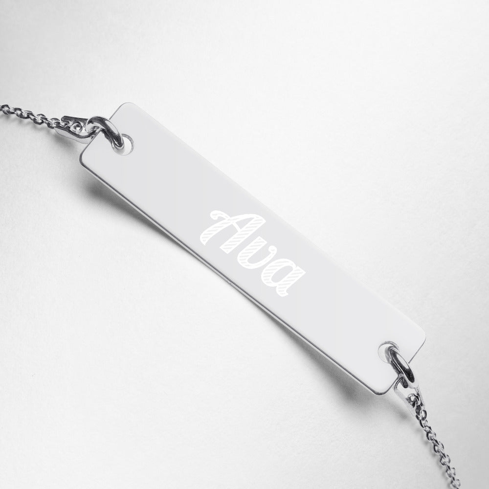 Ava Name Engraved Silver Bar Chain Bracelet