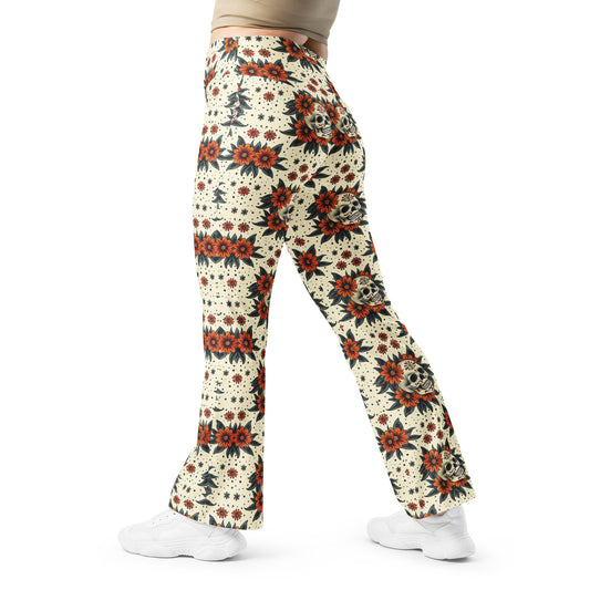 Floral Sugar Skull Printed Flare leggings