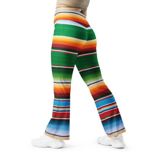 Shades of Green Mexican Serape Printed Flare leggings