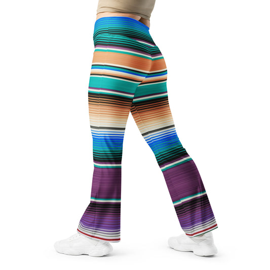 Shades of Purple y Green Mexican Serape Printed Flare leggings