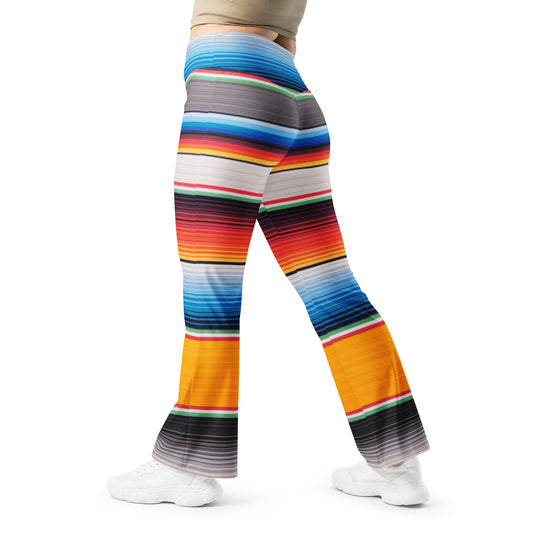 Shades of Orange And Blue Mexican Serape Printed Flare leggings