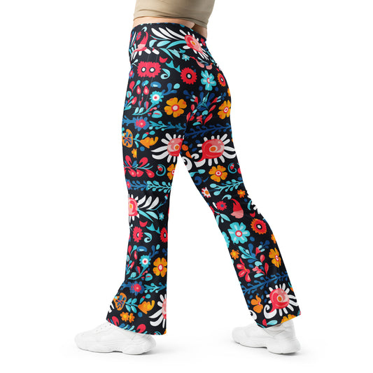 Mexican Floral Pattern Bell Bottoms Flare leggings