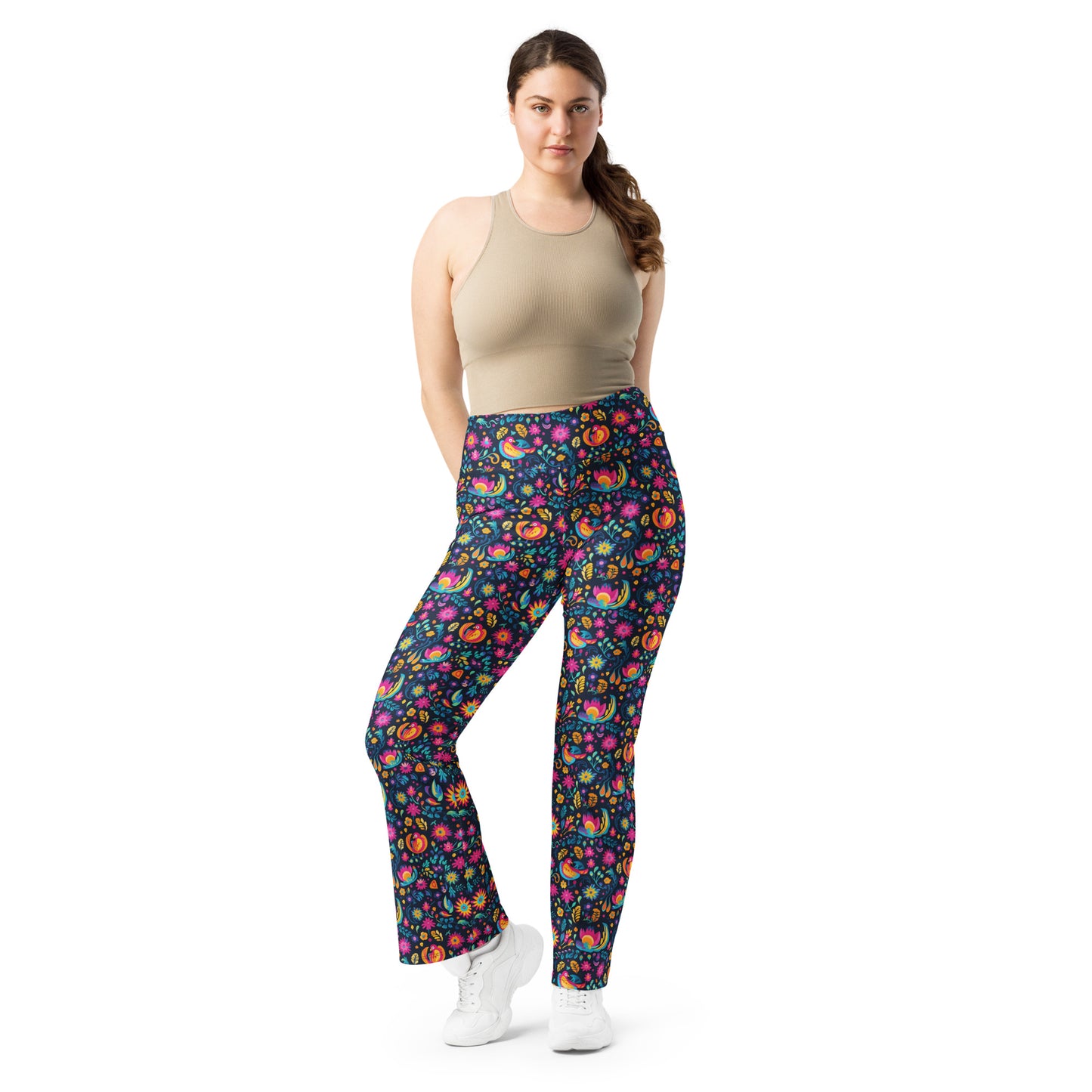 Mexican Floral & Bird Pattern Printed Flare leggings