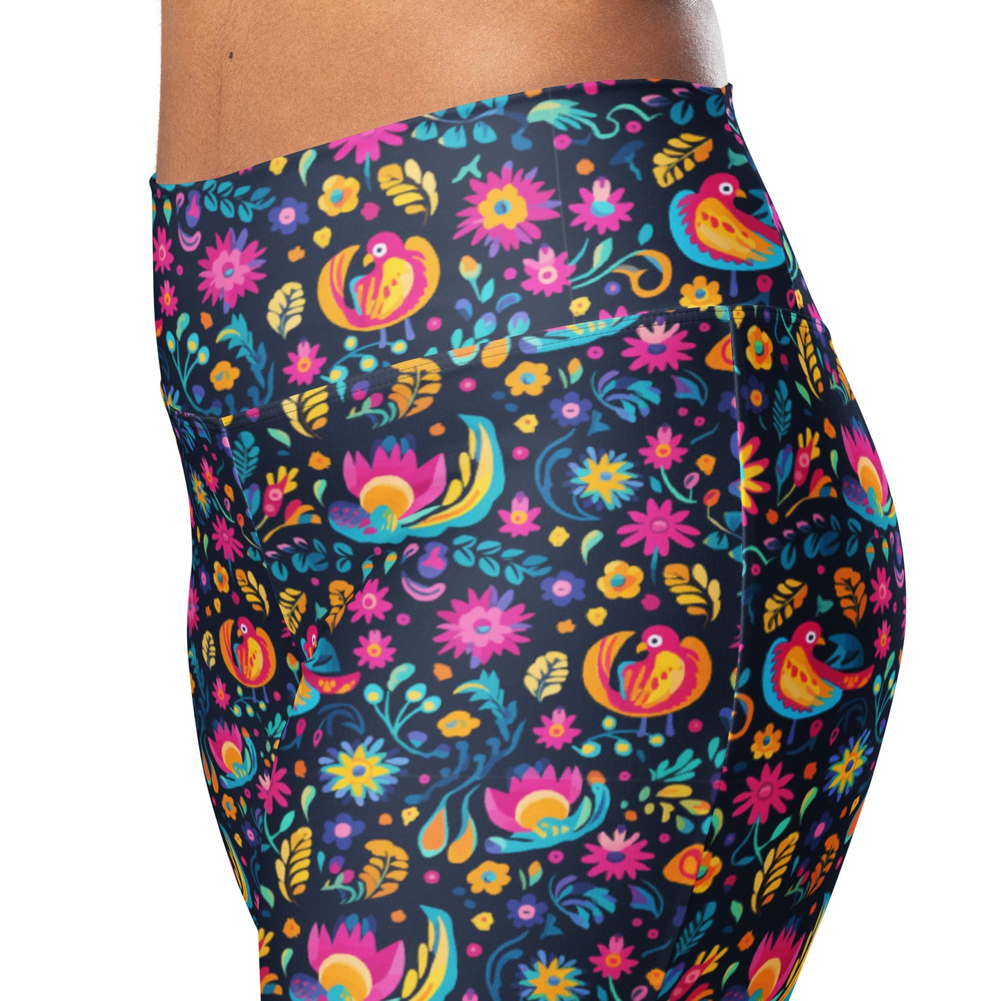 Mexican Floral & Bird Pattern Printed Flare leggings