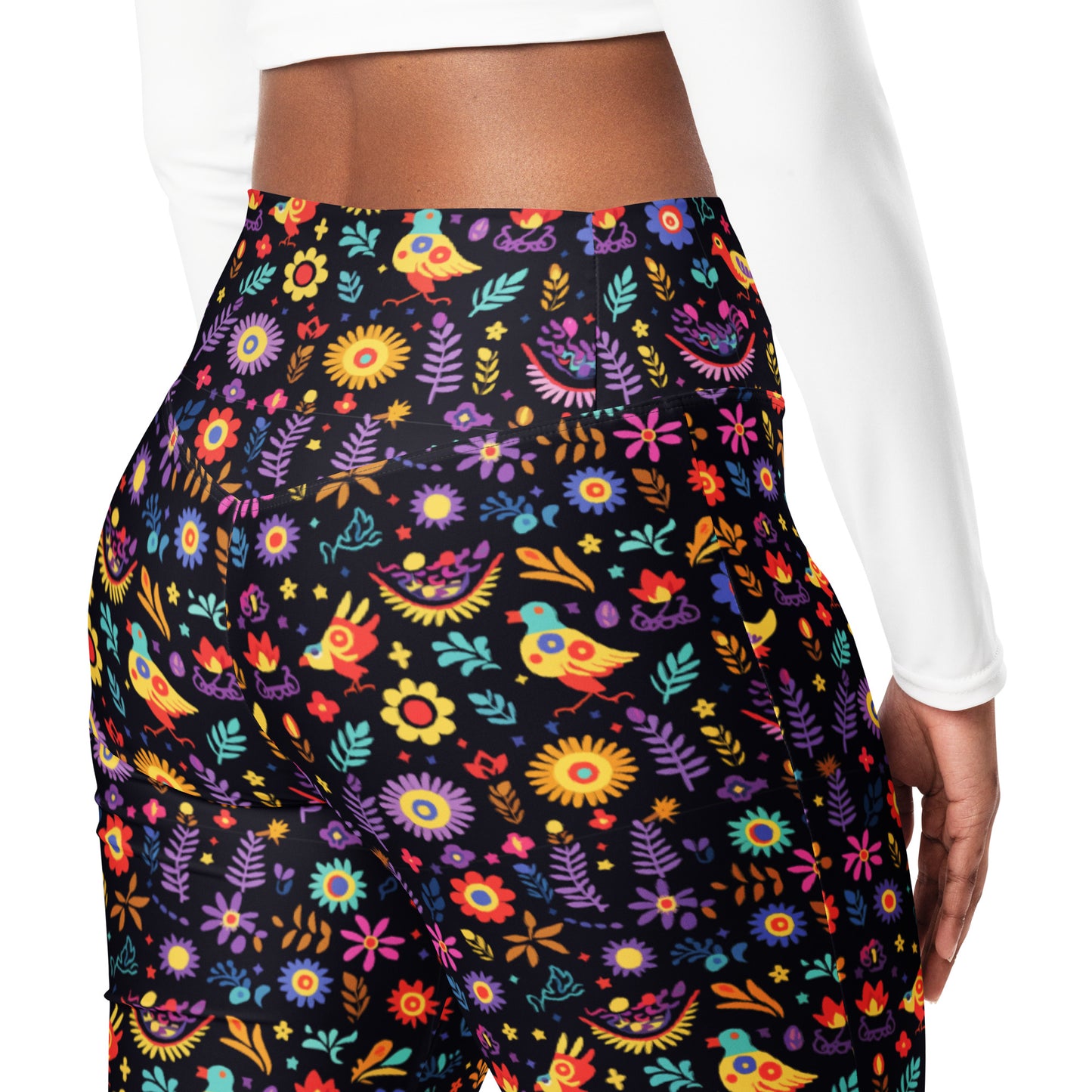 Mexican Latin Floral Art Printed Flare leggings