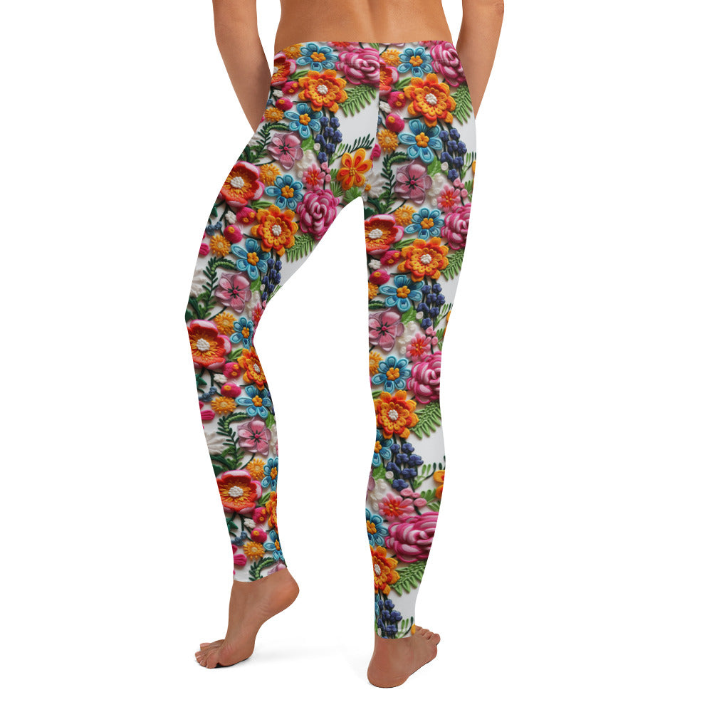 Latin Embroidery Garden Flowers Pattern Leggings