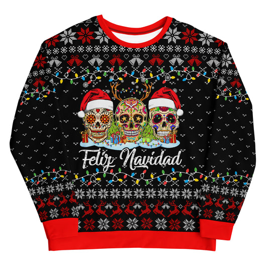 Feliz Navidad Sugar Skull Unisex Christmas Sweatshirt