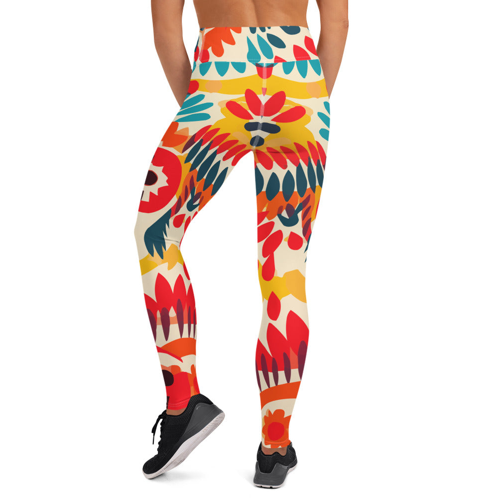 Orange Floral Latin Pattern Yoga Leggings