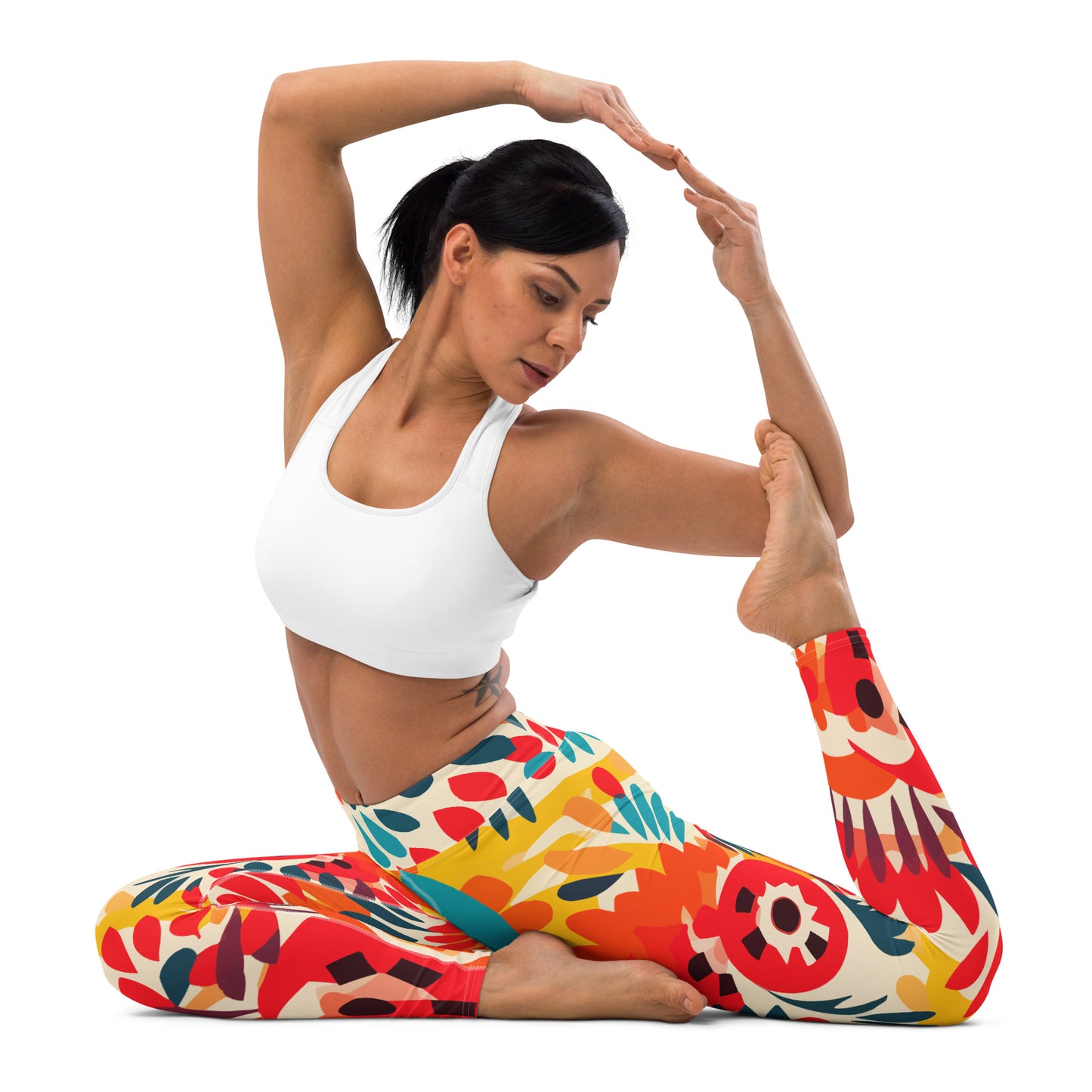 Orange Floral Latin Pattern Yoga Leggings