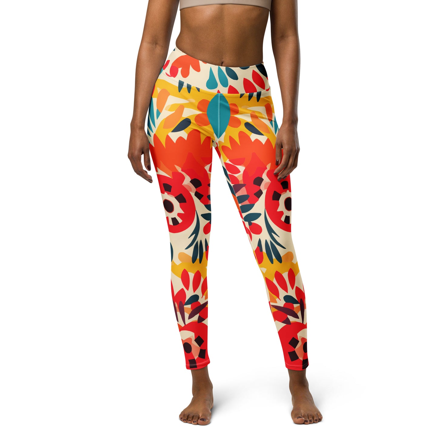 Orange Floral Latin Pattern Yoga Leggings