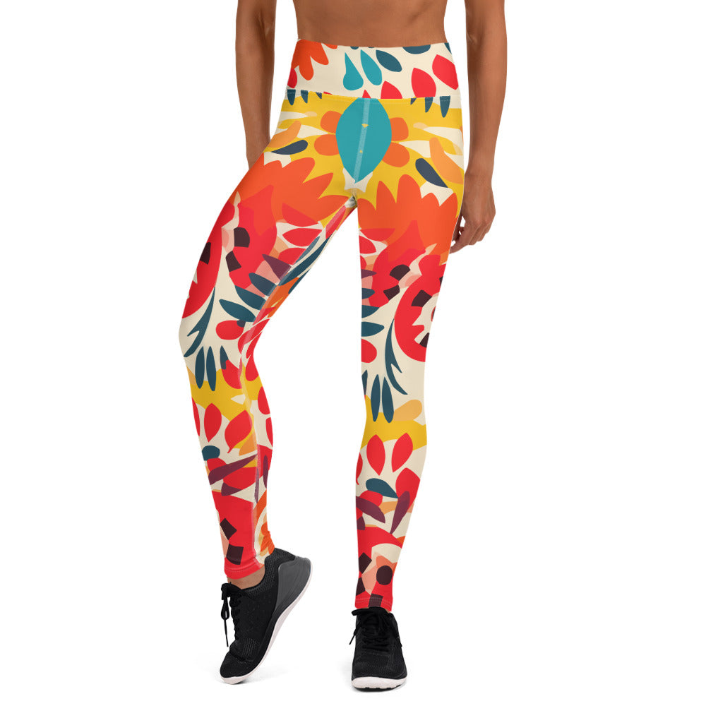 Orange Floral Latin Pattern Yoga Leggings