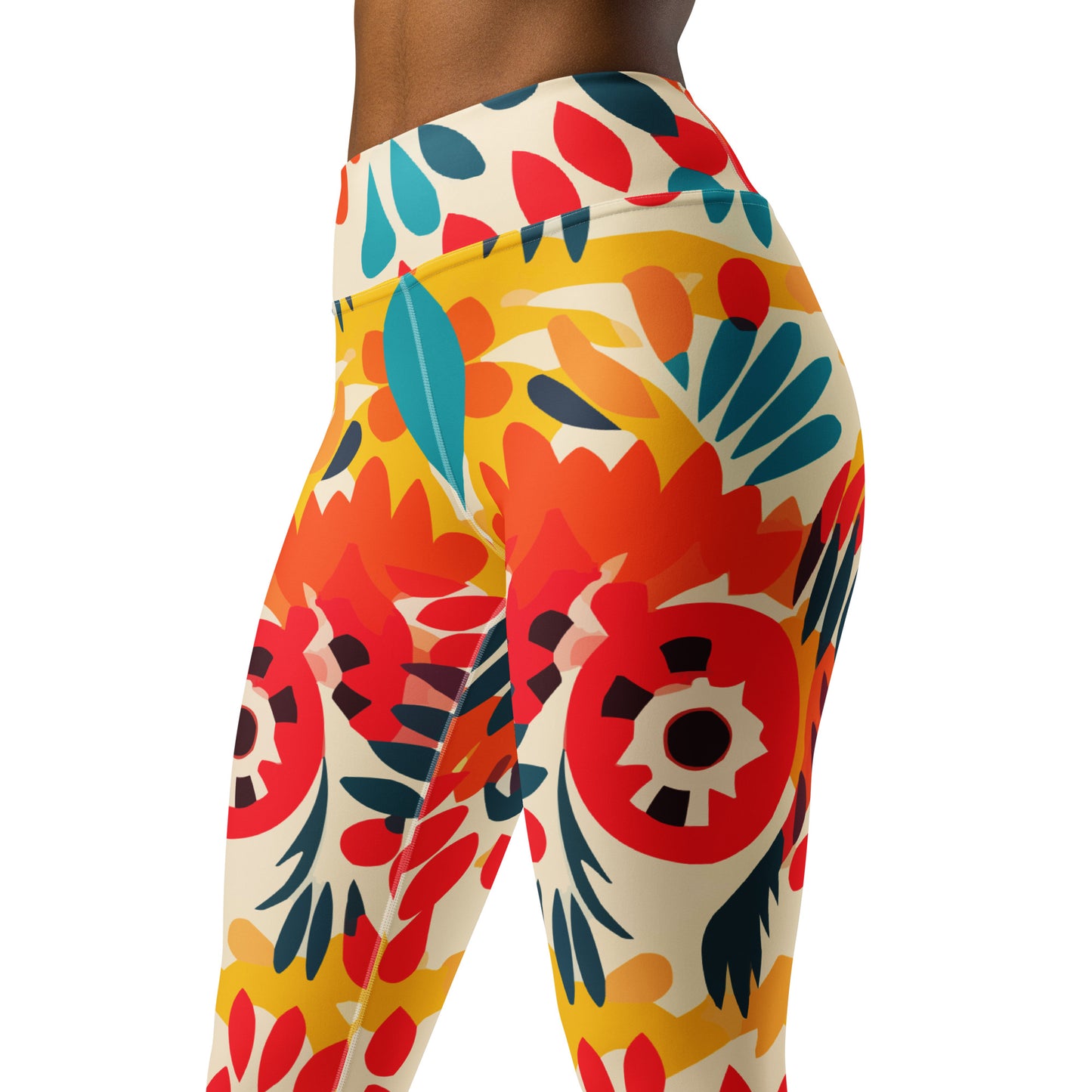 Orange Floral Latin Pattern Yoga Leggings