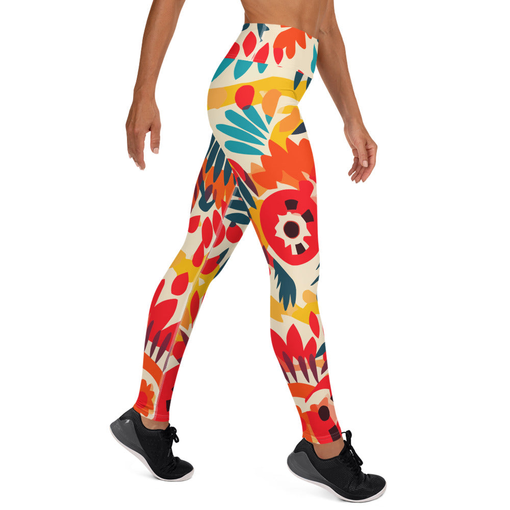 Orange Floral Latin Pattern Yoga Leggings