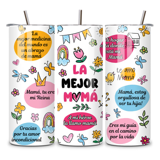La Mejor Mamá 20oz Skinny Tumbler – Spanish Mom Quotes Gift Tumbler