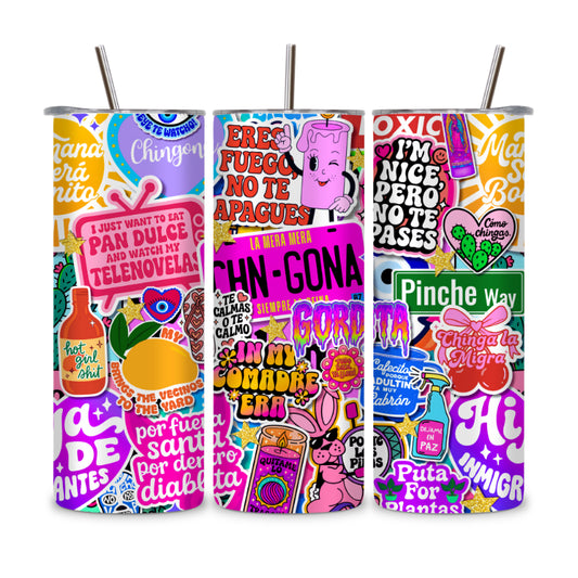 Latina Vibes Sticker Print Stainless Steel Tumbler
