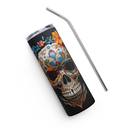 Bird Feather Mexican Sugar Skull Stainless steel tumbler