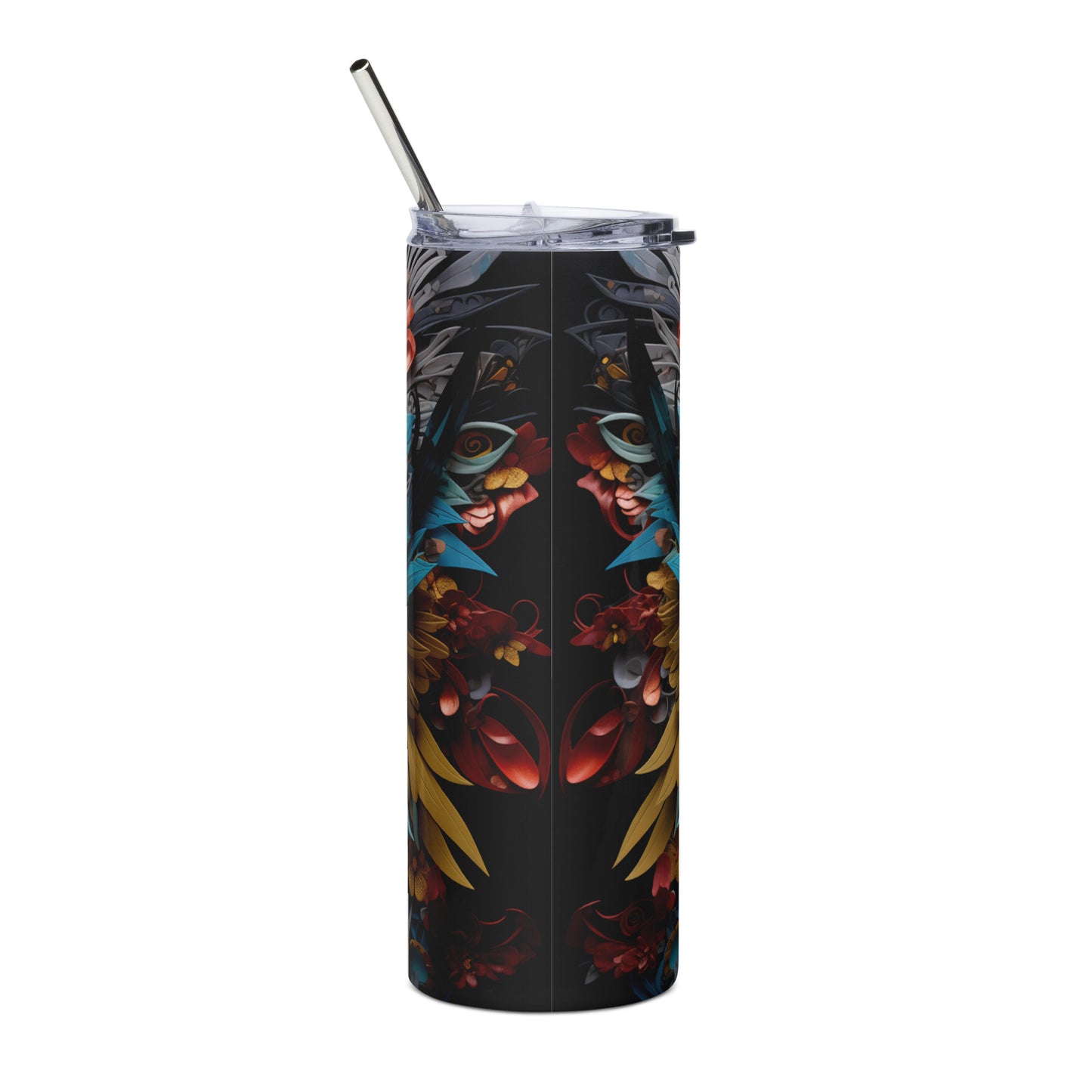 Angle Mexican Sugar Skull Stainless Steel Tumbler