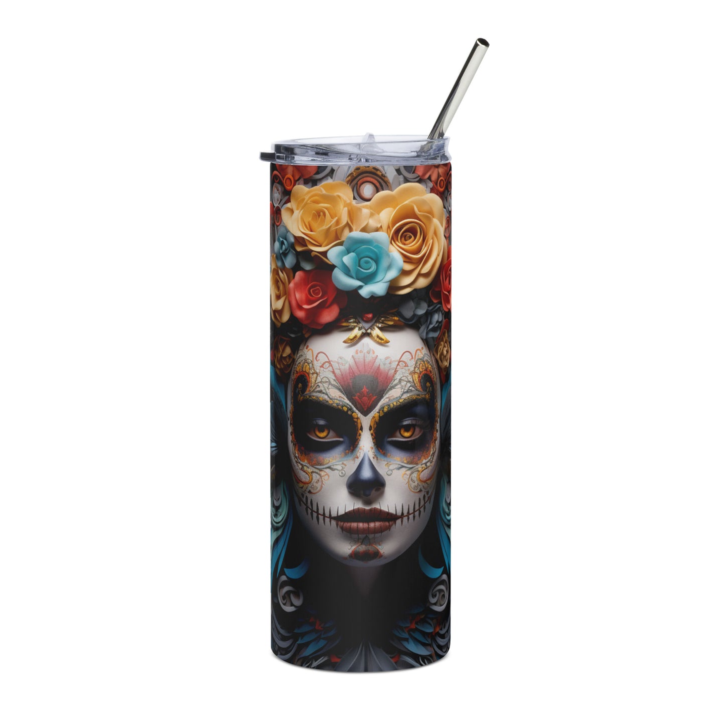 Angle Mexican Sugar Skull Stainless Steel Tumbler