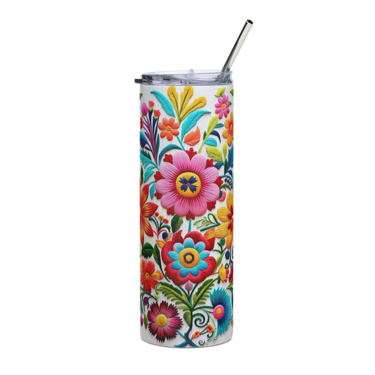 Mexican Floral Art Stainless steel tumbler for Latinos