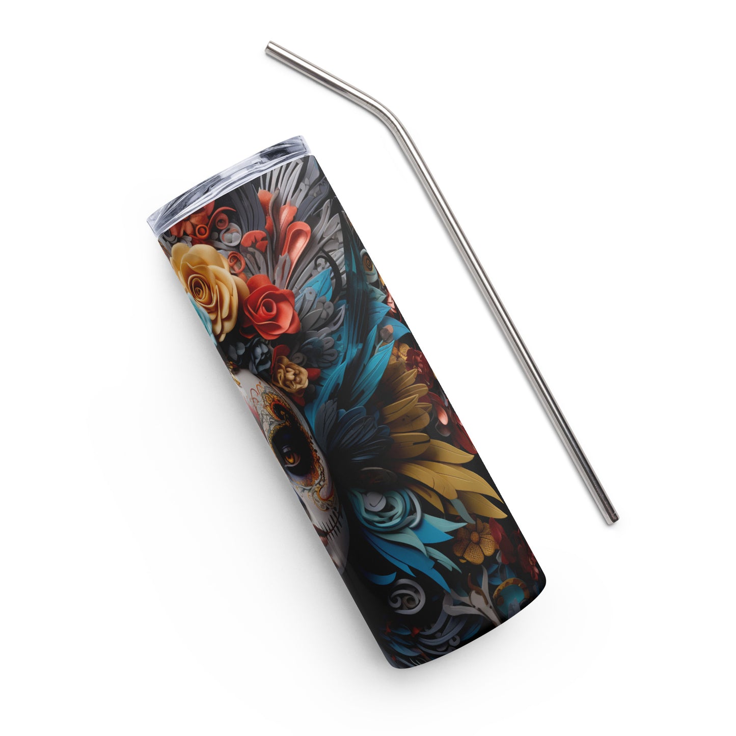 Angle Mexican Sugar Skull Stainless Steel Tumbler