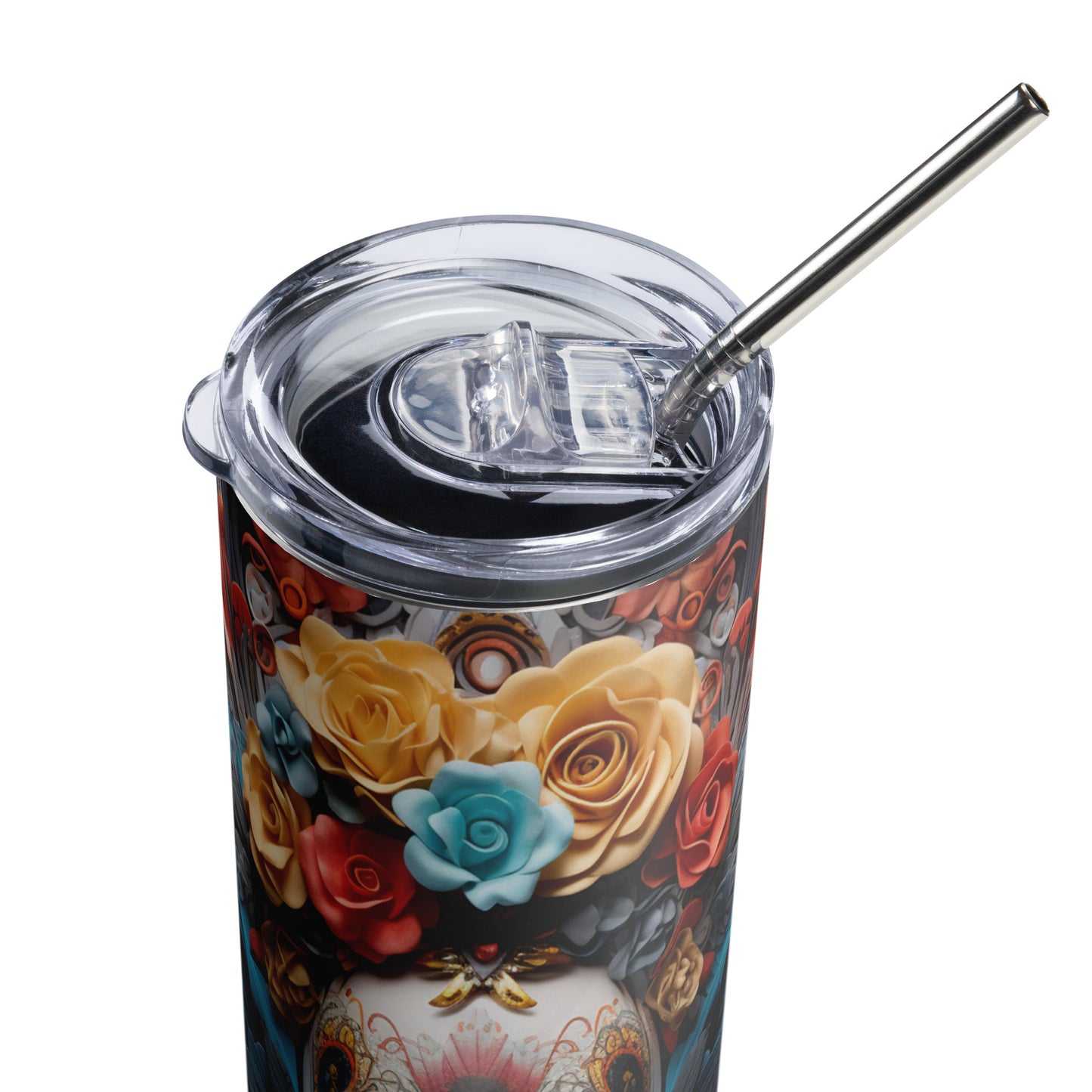 Angle Mexican Sugar Skull Stainless Steel Tumbler