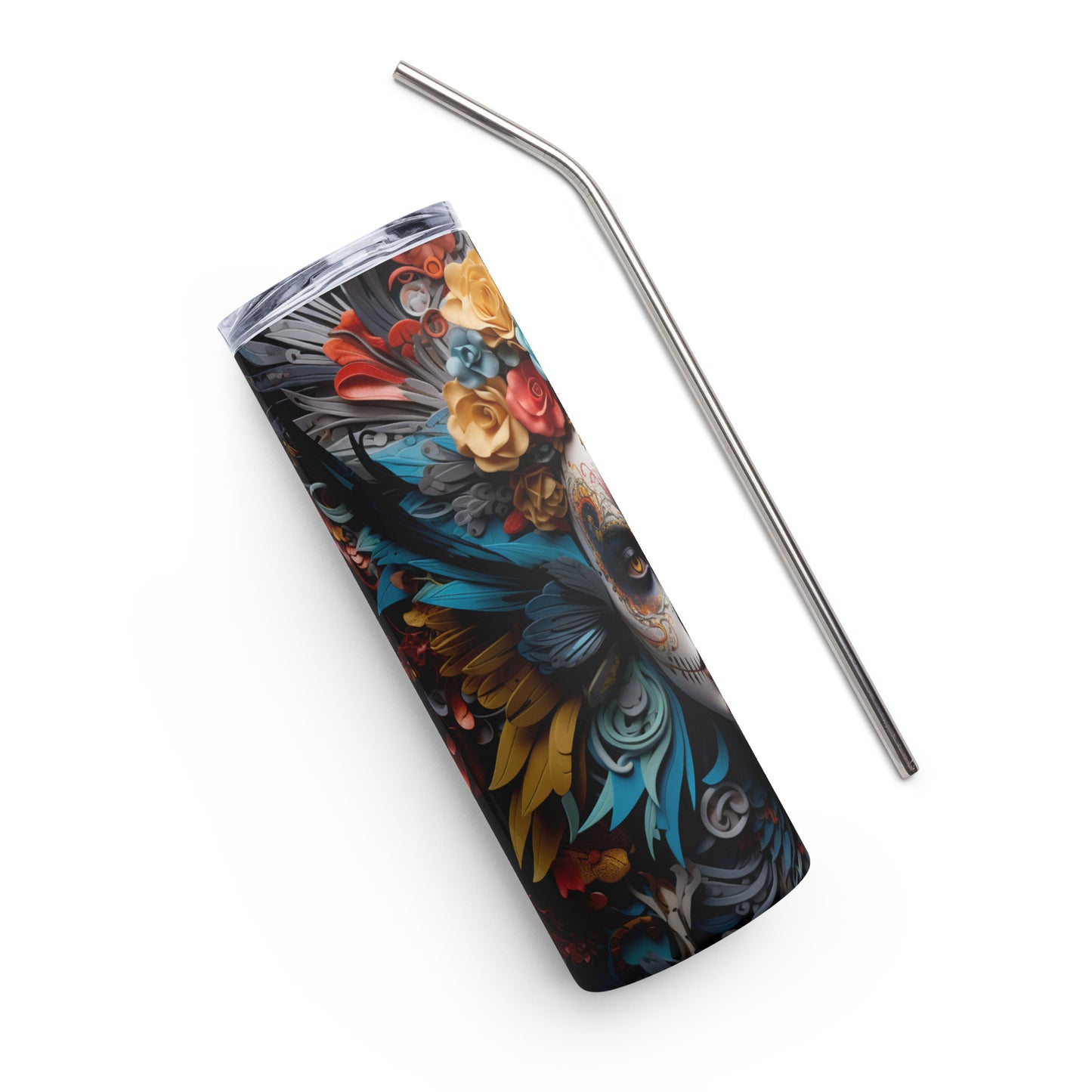 Angle Mexican Sugar Skull Stainless Steel Tumbler