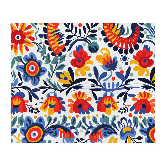Latin Blue Floral Pattern Throw Blanket