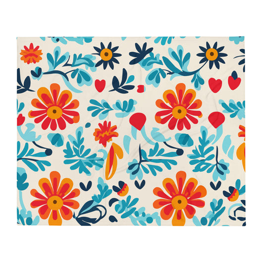 Aqua Floral Pattern Mexican Throw Blanket #7