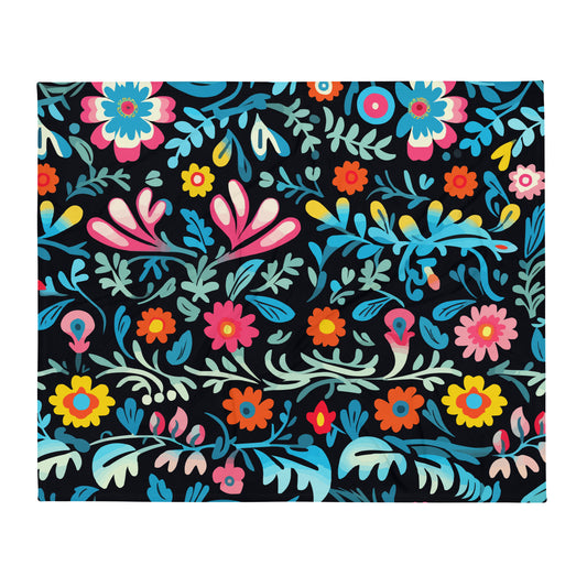 Aqua Floral Art Mexican Throw Blanket #10