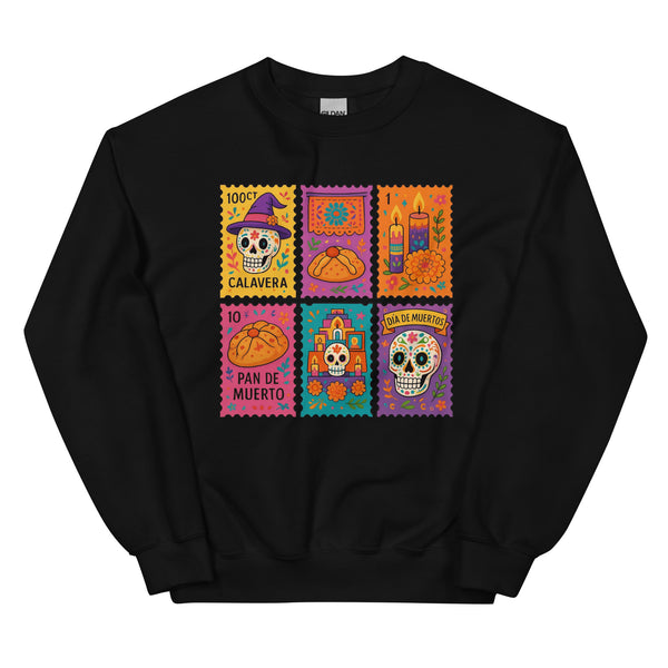 Día de los Muertos Stamps - Colorful Mexican Cultura Sweatshirt