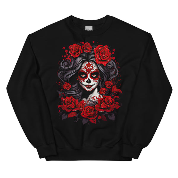 Dia De Los Muertos La Catrina Red Roses Sweatshirt