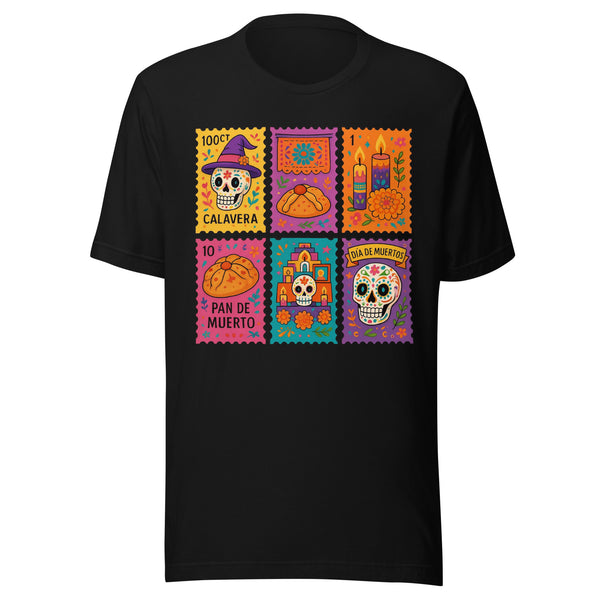 Día de los Muertos Stamps - Colorful Mexican Cultura T-Shirt