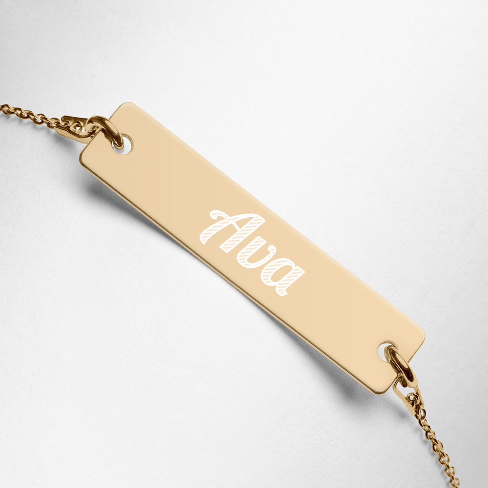 Ava Name Engraved Silver Bar Chain Bracelet