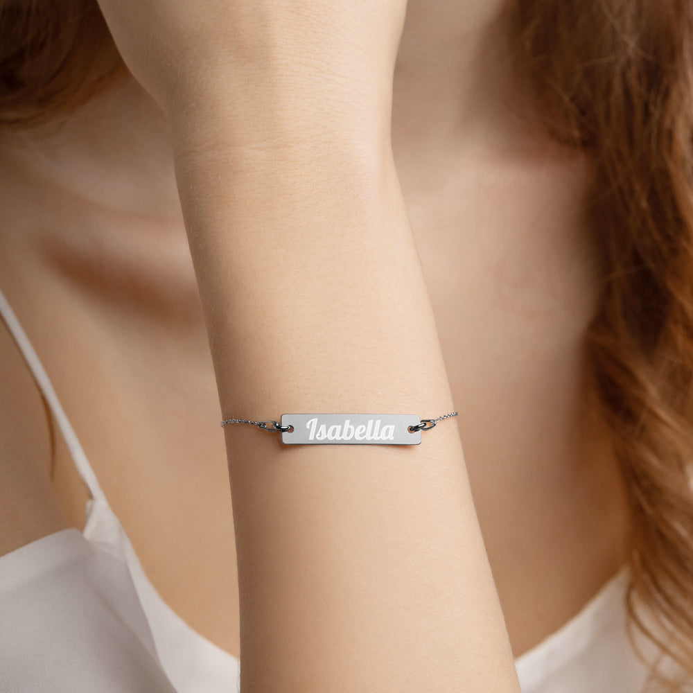 Isabella Name Engraved Silver Bar Chain Bracelet